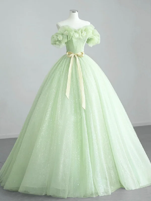 A-Line Off Shoulder Tulle Green Long Prom Dress, Green Sweet 16 Dress Tunics Sophisticated sleek A-Line Off Shoulder Tulle Green Long Prom Dress, Green Sweet 16 Dress Tunics Sophisticated sleek