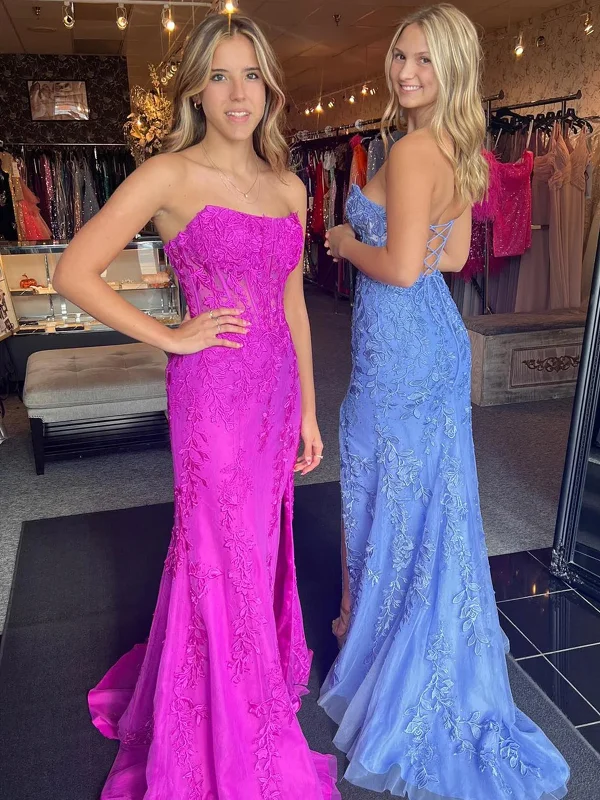 Strapless Magenta Blue Lace Mermaid Long Prom Dresses, Mermaid Lace Formal Evening Dresses Tunics Review highly Strapless Magenta Blue Lace Mermaid Long Prom Dresses, Mermaid Lace Formal Evening Dresses Tunics Review highly