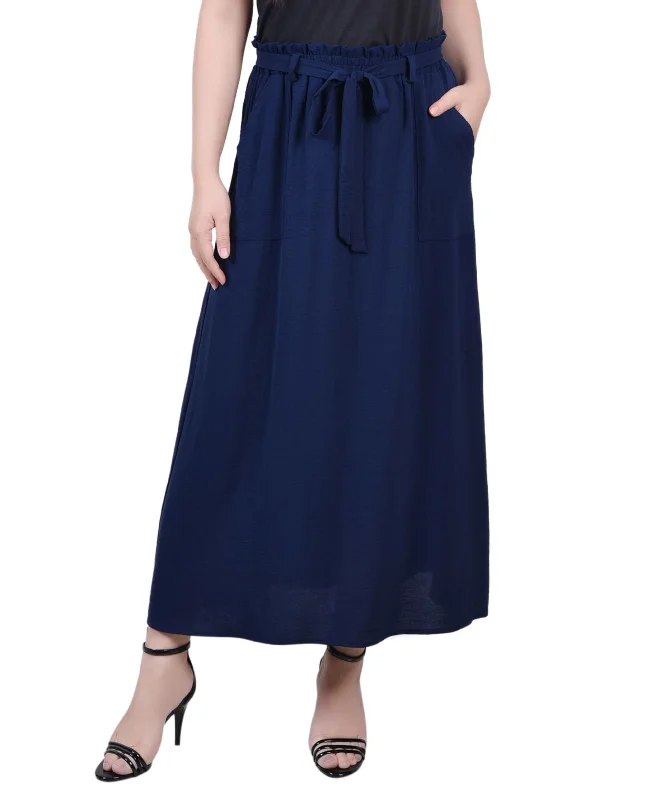 NY Collection Petite Ankle Length Belted A Line Skirt linen skirt relaxed