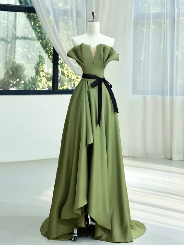 A-Line Satin Green Long Prom Dress, Green Long Formal Dress Square Neckline Feminine A-Line Satin Green Long Prom Dress, Green Long Formal Dress Square Neckline Feminine