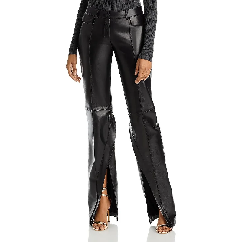The Mannei Womens Lambskin Leather High Rise Straight Leg Pants Lightweight Jogger Pants