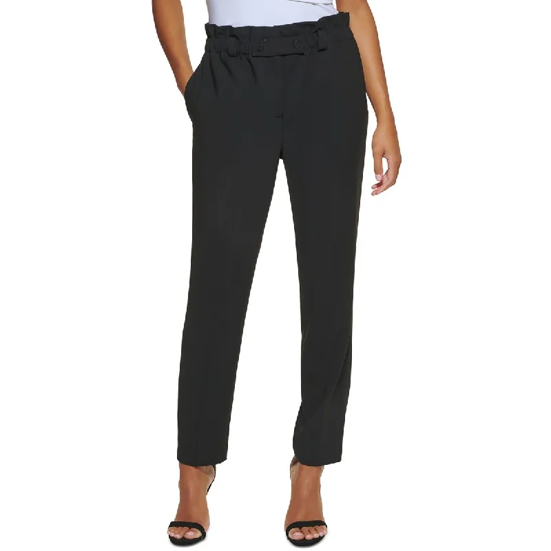 DKNY Womens High Rise Stretch Ankle Pants Casual Drawstring Pants