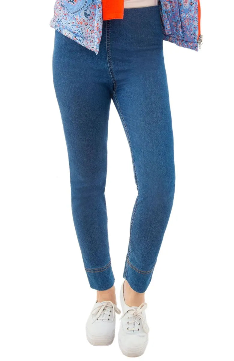 Della Denim Pull On Pant | Medium Wash Casual Plaid Pants