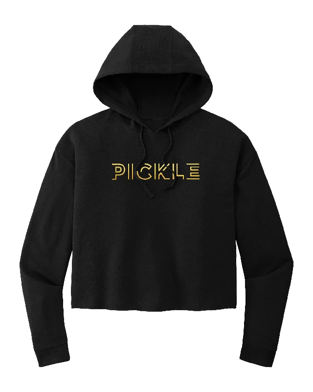 Gold Foil Pickle Pickleball Hoodie Women's Black Tri-Blend Fleece Fabric Hoodie with Gradient Ombre Colorful Gold Foil Pickle Pickleball Hoodie Women's Black Tri-Blend Fleece Fabric Hoodie with Gradient Ombre Colorful