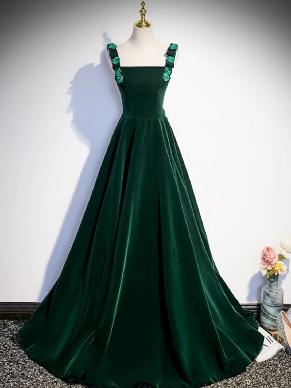 A-Line Velvet Green Long Prom Dresses, Green Formal Evening Dresses Tunics Prom sequined A-Line Velvet Green Long Prom Dresses, Green Formal Evening Dresses Tunics Prom sequined