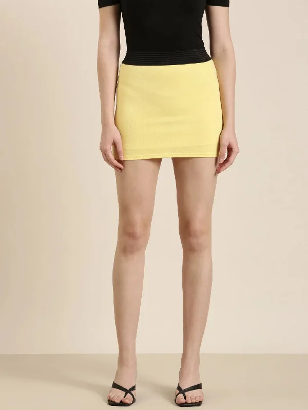 Women Yellow Solid Straight Skirt-BEC-30-Yellow velvet skirt plush