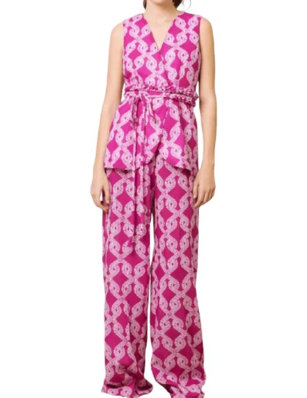 Palazzo Pants In Knots Magenta Trendy Wide-Legged Trousers