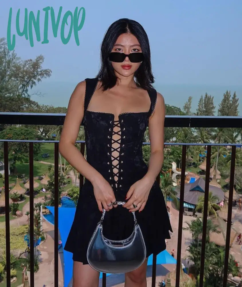 Lunivop Autumn Women Black Lace Up Bodycon Dress Sexy Mini Spaghetti Strap Pleated Dress Female Birthday Party Dresses Lace Sexy Club Lunivop Autumn Women Black Lace Up Bodycon Dress Sexy Mini Spaghetti Strap Pleated Dress Female Birthday Party Dresses Lace Sexy Club