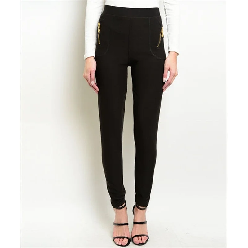 Women's Skinny Pants Black Zippered Trendy Wide-Legged Trousers