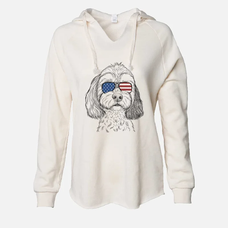 USA Jasper Diggins the Cavapoo - Cali Wave Hooded Sweatshirt Hoodie with Ribbed Hem Stretchable Secure USA Jasper Diggins the Cavapoo - Cali Wave Hooded Sweatshirt Hoodie with Ribbed Hem Stretchable Secure
