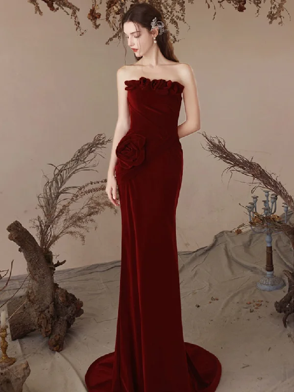 Unique Mermaid Velvet Burgundy Long Prom Dress, Burgundy Evening Dress Tunics Velvet soft Unique Mermaid Velvet Burgundy Long Prom Dress, Burgundy Evening Dress Tunics Velvet soft
