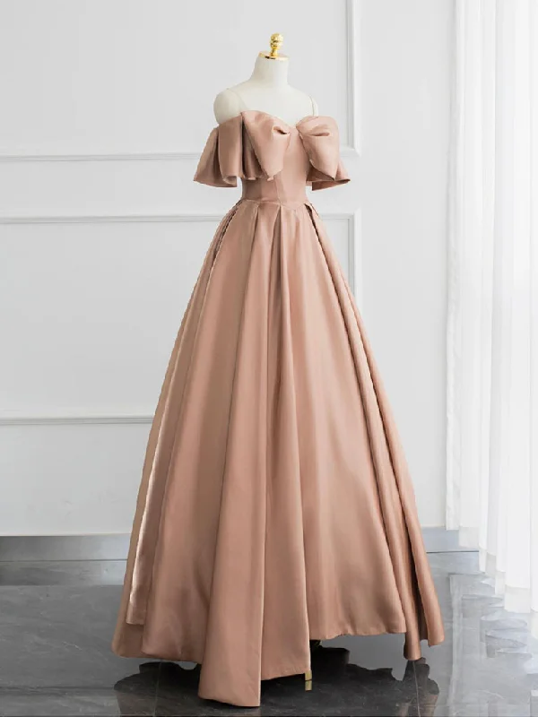 Champagne A-Line Off Shoulder Satin Long Prom Dress, Champagne Formal Dress Tunics Practical durable Champagne A-Line Off Shoulder Satin Long Prom Dress, Champagne Formal Dress Tunics Practical durable
