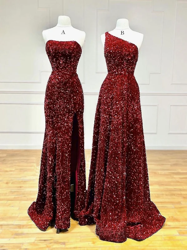 Unique Velvet Sequin Mermaid Burgundy Long Prom Dress, Burgundy Formal Evening Dress Tunics Fall fleece Unique Velvet Sequin Mermaid Burgundy Long Prom Dress, Burgundy Formal Evening Dress Tunics Fall fleece
