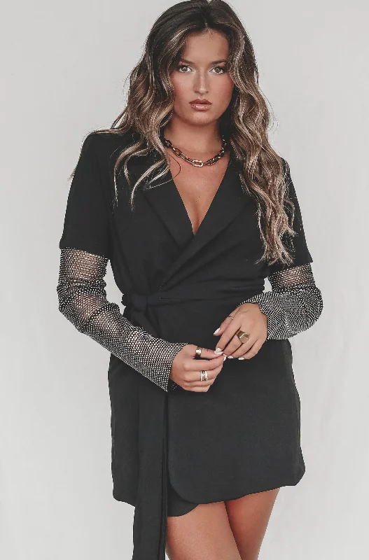 DEAL Sassy And Sophisticated Rhinestone Sleeve Blazer Dress Women's Adventure Blazer