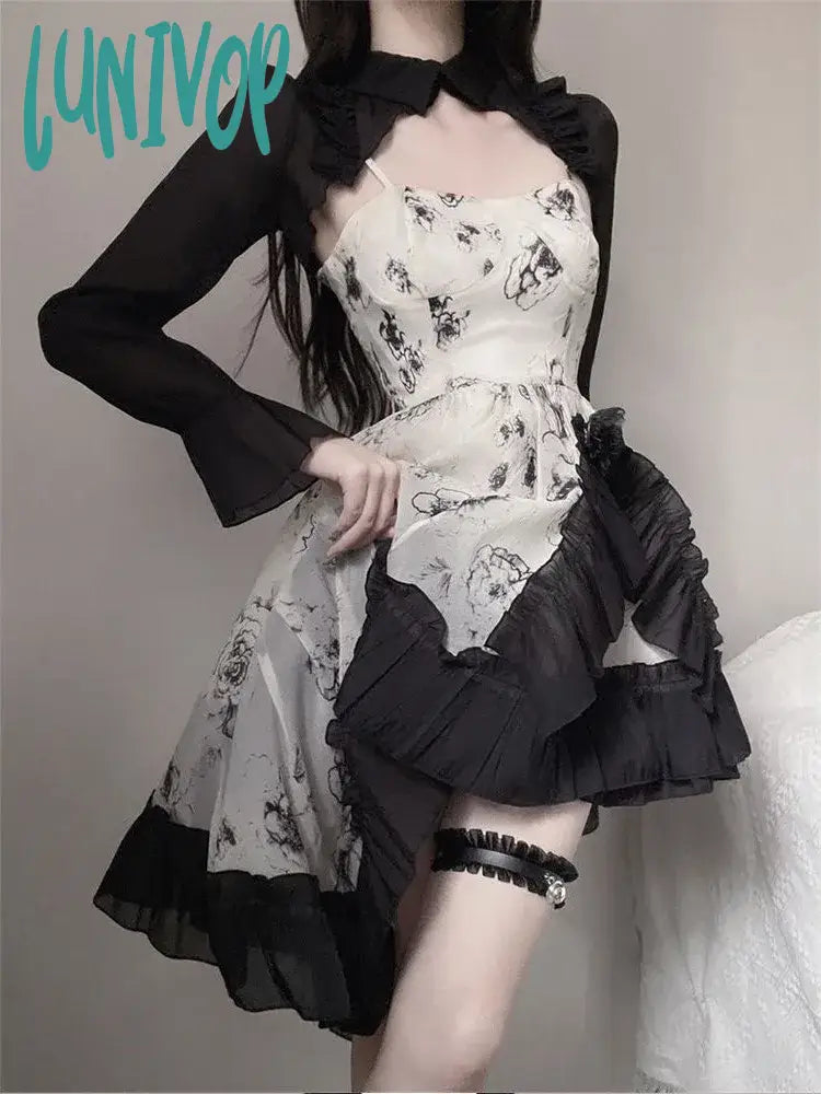 Lunivop Summer New Women Floral Party Dress Vintage 2 Pieces Sets Elagant Female Irregular Ruffles Edge Romantic Super Fairy Dress Tunics Floral girly Lunivop Summer New Women Floral Party Dress Vintage 2 Pieces Sets Elagant Female Irregular Ruffles Edge Romantic Super Fairy Dress Tunics Floral girly