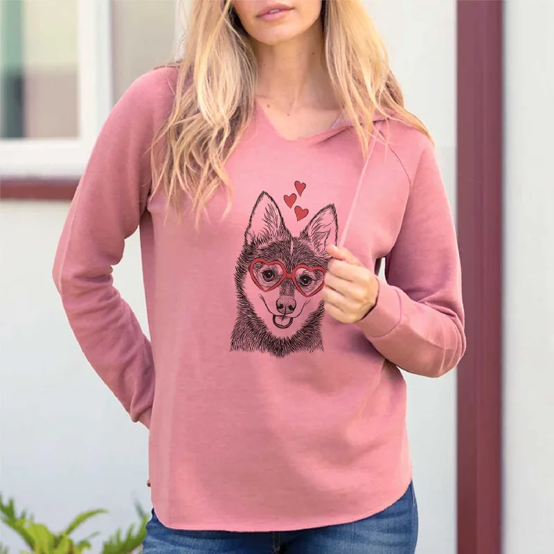 Valentine Posey the Alaskan Klee Kai - Cali Wave Hooded Sweatshirt Hoodie with Longline Fit Extended Stylish Valentine Posey the Alaskan Klee Kai - Cali Wave Hooded Sweatshirt Hoodie with Longline Fit Extended Stylish