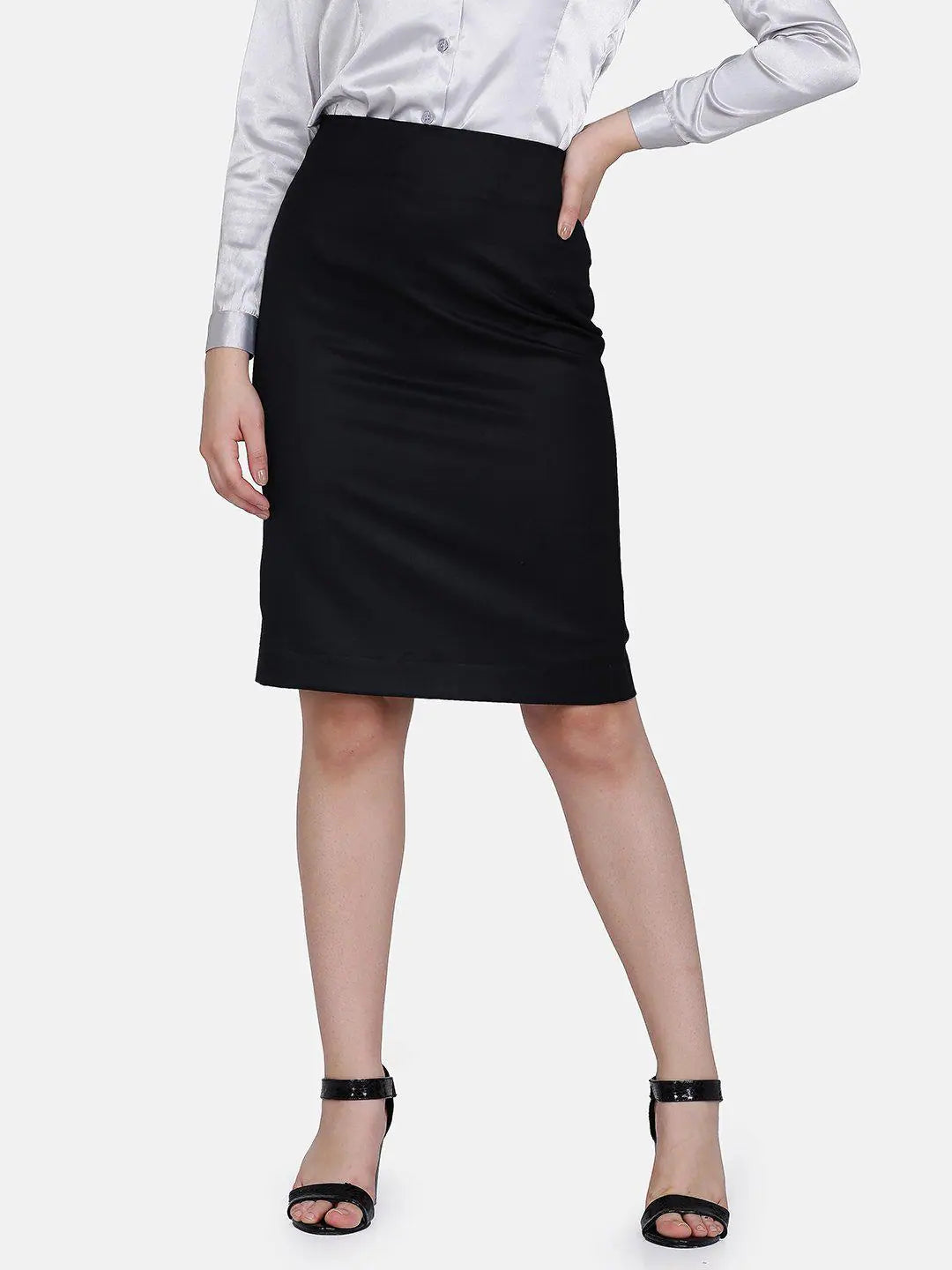 PowerSutra Black Poly Cotton Straight Skirt silk skirt smooth