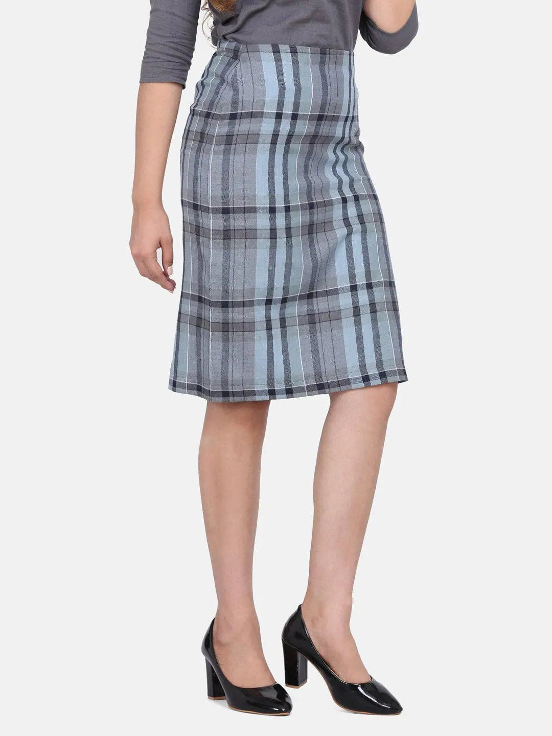 PowerSutra Grey Checkered Straight Cotton Skirt chiffon skirt lightweight
