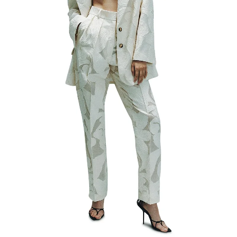 The Mannei Womens Pleated High Rise Straight Leg Pants Classic Cropped Pants