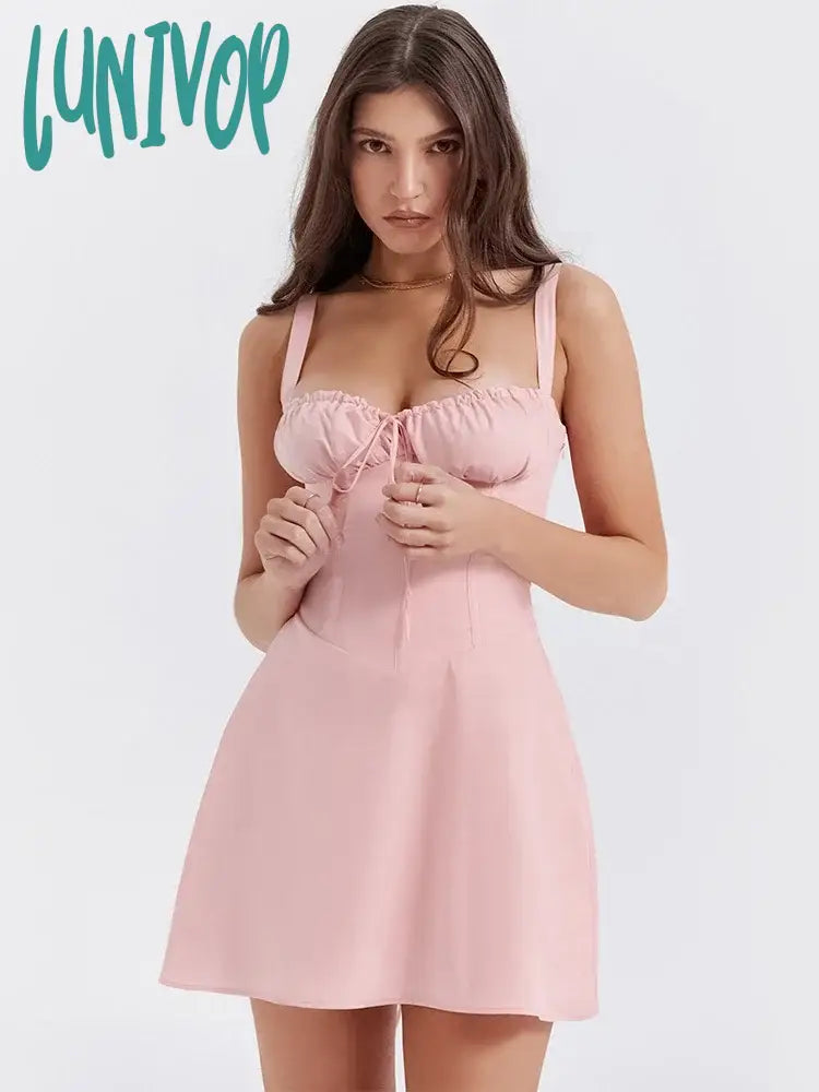 Lunivop Elegant Summer Lace Up Dress White Spaghetti Strap A Line Birthday Party Dresses with Boning Women Corset Dress Pleated Skirt Elegant Lunivop Elegant Summer Lace Up Dress White Spaghetti Strap A Line Birthday Party Dresses with Boning Women Corset Dress Pleated Skirt Elegant