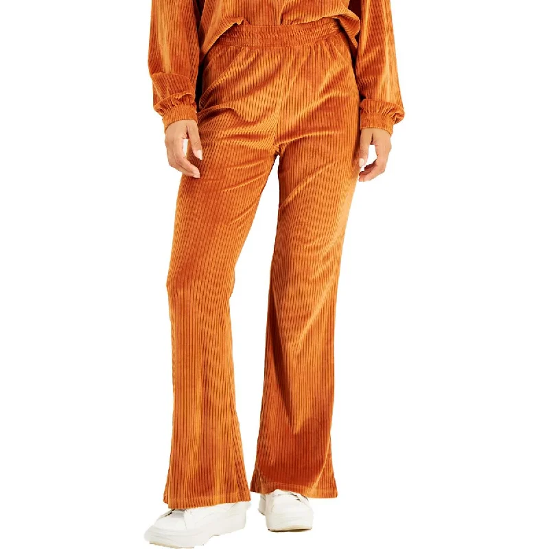 Crave Fame Womens Juniors Velour Ribbed Flared Pants Trendy Printed Pants