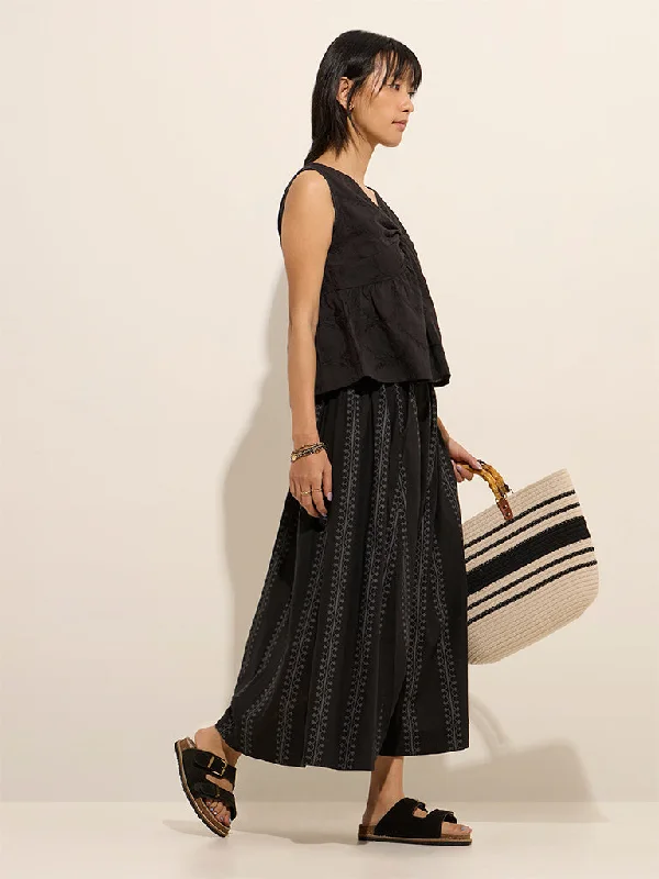 Bombay Paisley Black Printed High-Rise Cotton Blend Skirt corduroy skirt textured