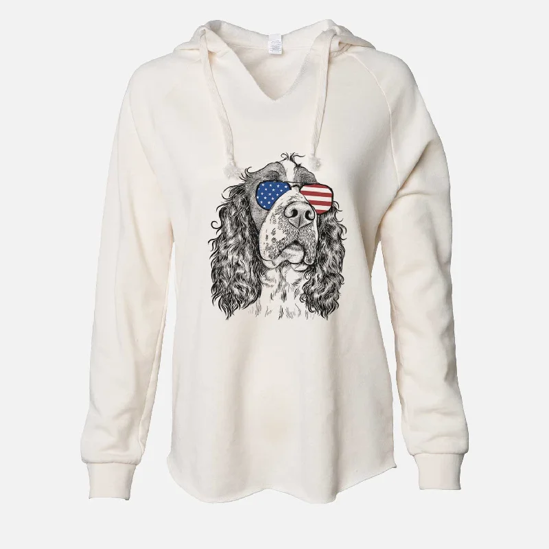 USA Millie Mae the English Springer Spaniel - Cali Wave Hooded Sweatshirt Hoodie with Set-In Sleeves Structured Classic USA Millie Mae the English Springer Spaniel - Cali Wave Hooded Sweatshirt Hoodie with Set-In Sleeves Structured Classic