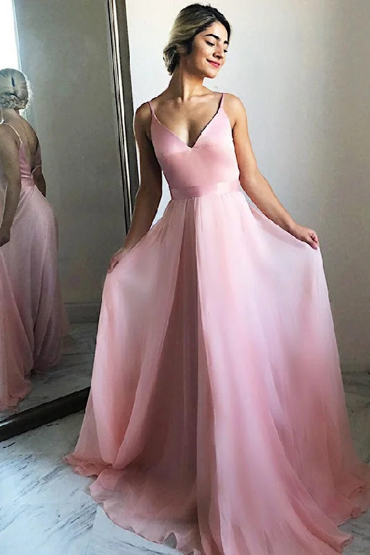 Flowing A-Line V-Neck Backless Pink Chiffon Long Prom Party Dresses OKF28 Tunics Travel practical Flowing A-Line V-Neck Backless Pink Chiffon Long Prom Party Dresses OKF28 Tunics Travel practical