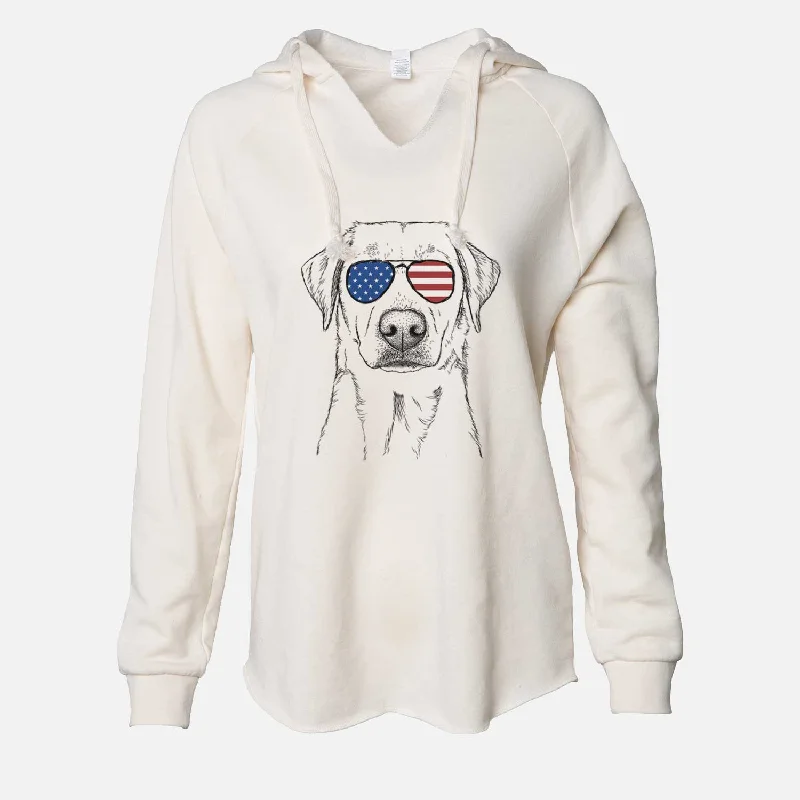 USA Zoe the Yellow Lab - Cali Wave Hooded Sweatshirt Hoodie with Bell Sleeves Flared Feminine USA Zoe the Yellow Lab - Cali Wave Hooded Sweatshirt Hoodie with Bell Sleeves Flared Feminine