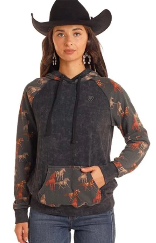 Women’s Rock and Roll Denim Black Hoodie with Horses sleeves Hoodie with Set-In Sleeves Structured Classic Women’s Rock and Roll Denim Black Hoodie with Horses sleeves Hoodie with Set-In Sleeves Structured Classic