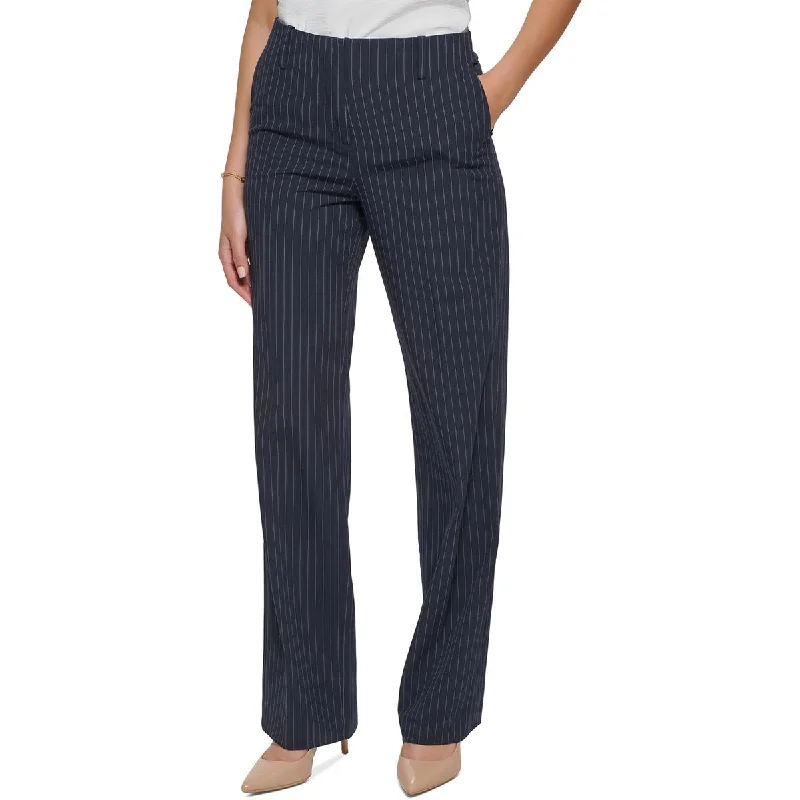 Tommy Hilfiger Womens Pinstripe Knit Wide Leg Pants Chic Wool Trousers