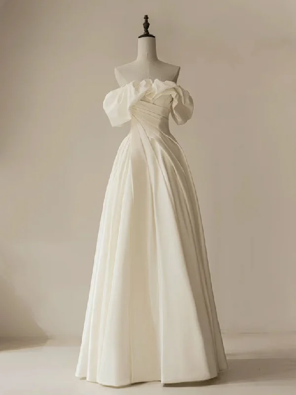 A-Line Off Shoulder Ivory Satin Long Prom Dress, ivory Long Formal Dress Tunics Short Trendy A-Line Off Shoulder Ivory Satin Long Prom Dress, ivory Long Formal Dress Tunics Short Trendy