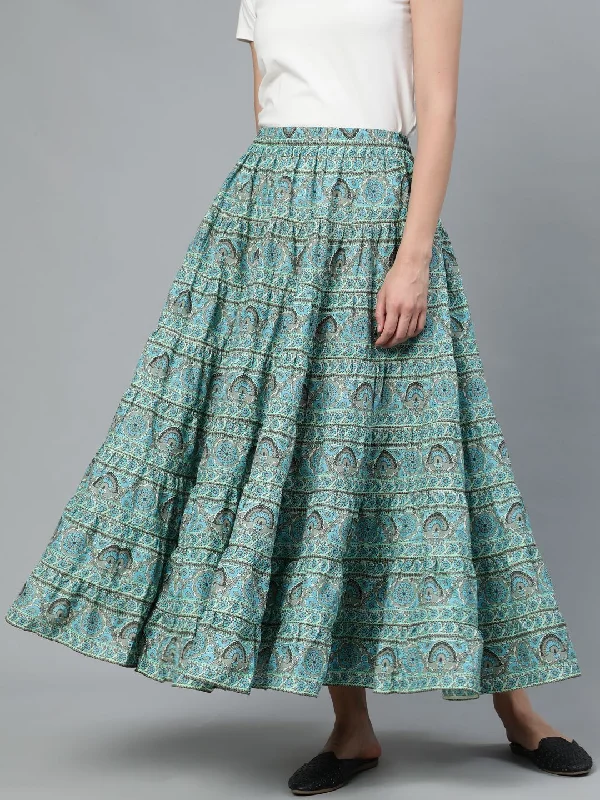 Women's Blue & Grey Printed Tiered Skirt - AKS chiffon skirt delicate