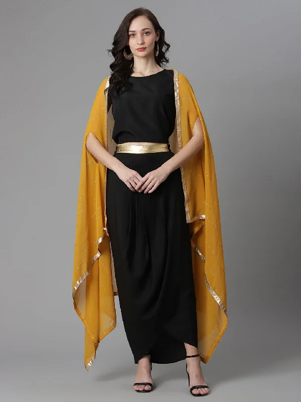 Black Solid Top & Skirt With Shrug relaxed fit skirt