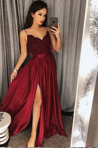 Sexy Prom Dress with Slit, Evening Gown, Graduation School Party Dress, Winter Formal Dress Tunics Silk luxurious Sexy Prom Dress with Slit, Evening Gown, Graduation School Party Dress, Winter Formal Dress Tunics Silk luxurious