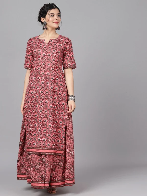Women's Mauve & Charcoal Grey Floral Print Kurta with Skirt - AKS cashmere skirt plush Women's Mauve & Charcoal Grey Floral Print Kurta with Skirt - AKS cashmere skirt plush