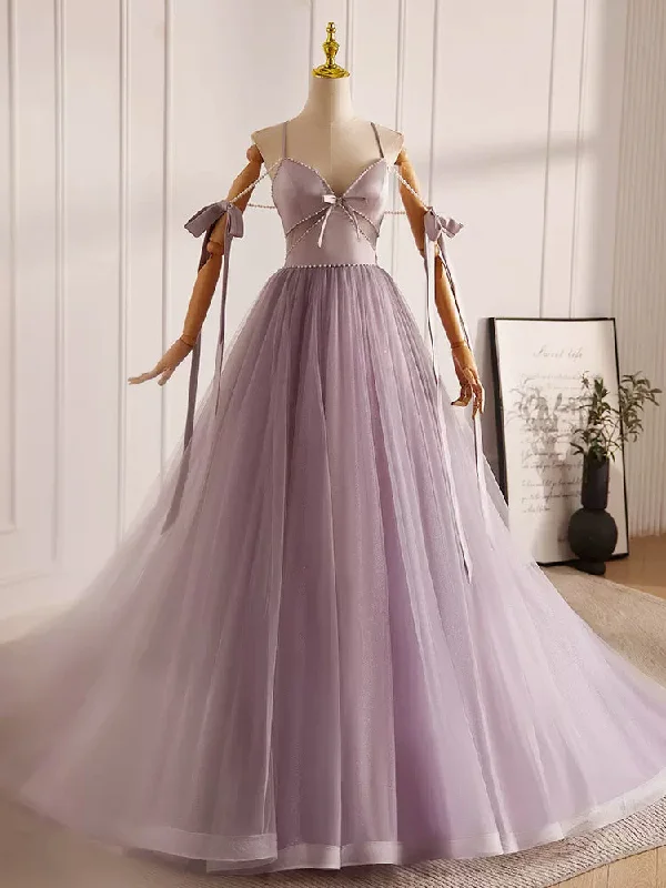 A-Line V Neck Tulle Beads Purple Long Prom Dress, Purple Long Formal Dress Tunics Sophisticated sleek A-Line V Neck Tulle Beads Purple Long Prom Dress, Purple Long Formal Dress Tunics Sophisticated sleek