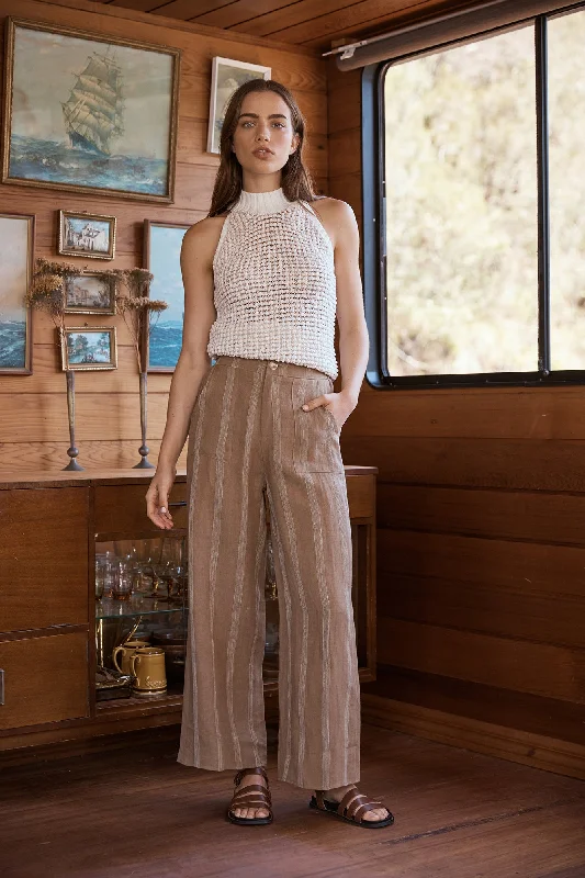 Stripe Jude Pants- Taupe Trendy Wide-Leg Pants