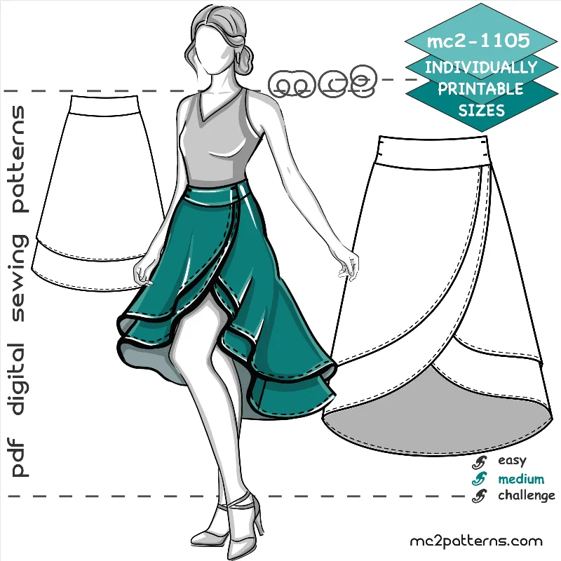 Double-Layer Wrap Skirt with Shaped Waistband & Dropped Hem corduroy skirt comfortable