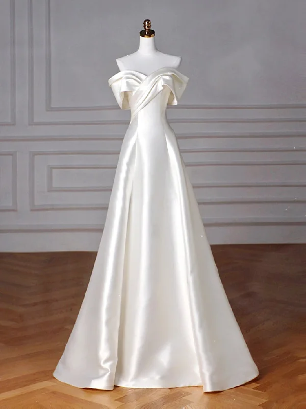 A-Line Off Shoulder Satin Beige Long Prom Dress, Beige Long Formal Dress Cowl Neckline Elegant A-Line Off Shoulder Satin Beige Long Prom Dress, Beige Long Formal Dress Cowl Neckline Elegant