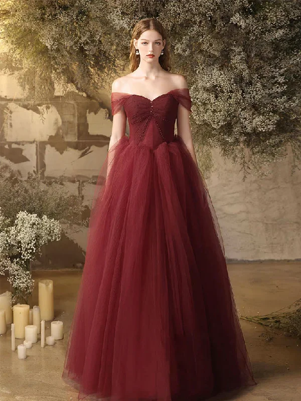 Burgundy Sweetheart Neck Tulle Long Prom Dress, Burgundy Long Formal Dress Tunics Exclusive limited Burgundy Sweetheart Neck Tulle Long Prom Dress, Burgundy Long Formal Dress Tunics Exclusive limited