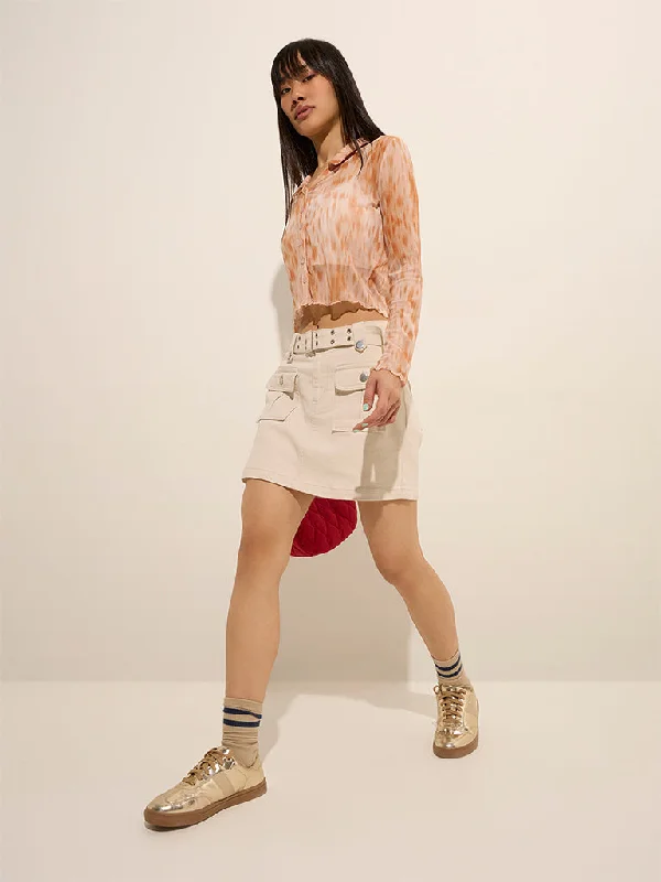 Nuon Off-White Cargo-Style High-Rise Skirt lace skirt romantic