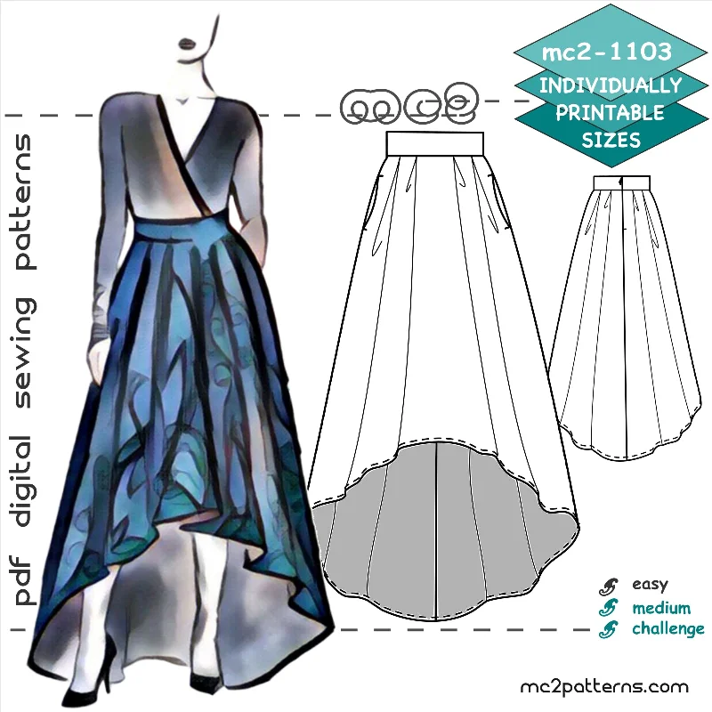 Pleated Maxi Skirt with Dropped Hem & Side Pockets denim skirt casual