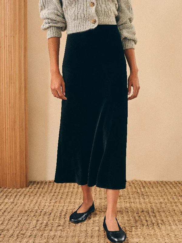 Stretch Silk Velvet Ina Slip Skirt - Black maxi skirt elegant