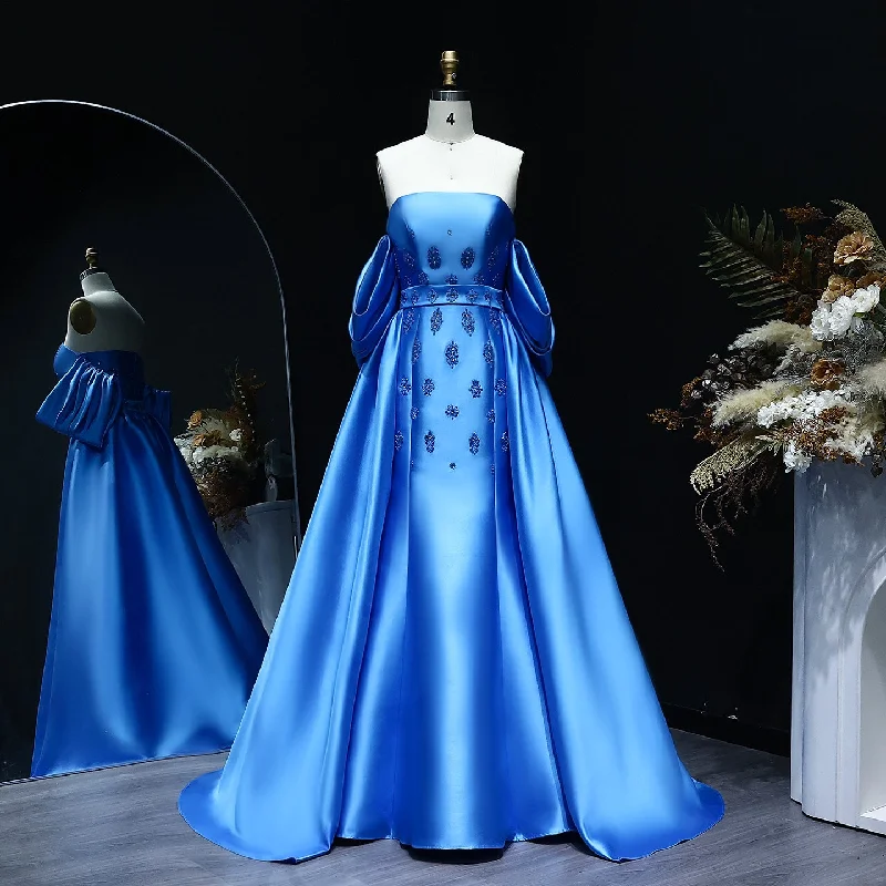 Elegant Blue Strapless Evening Dress with Detachable Overskirt SS255 Tunics Yoga stretchy Elegant Blue Strapless Evening Dress with Detachable Overskirt SS255 Tunics Yoga stretchy