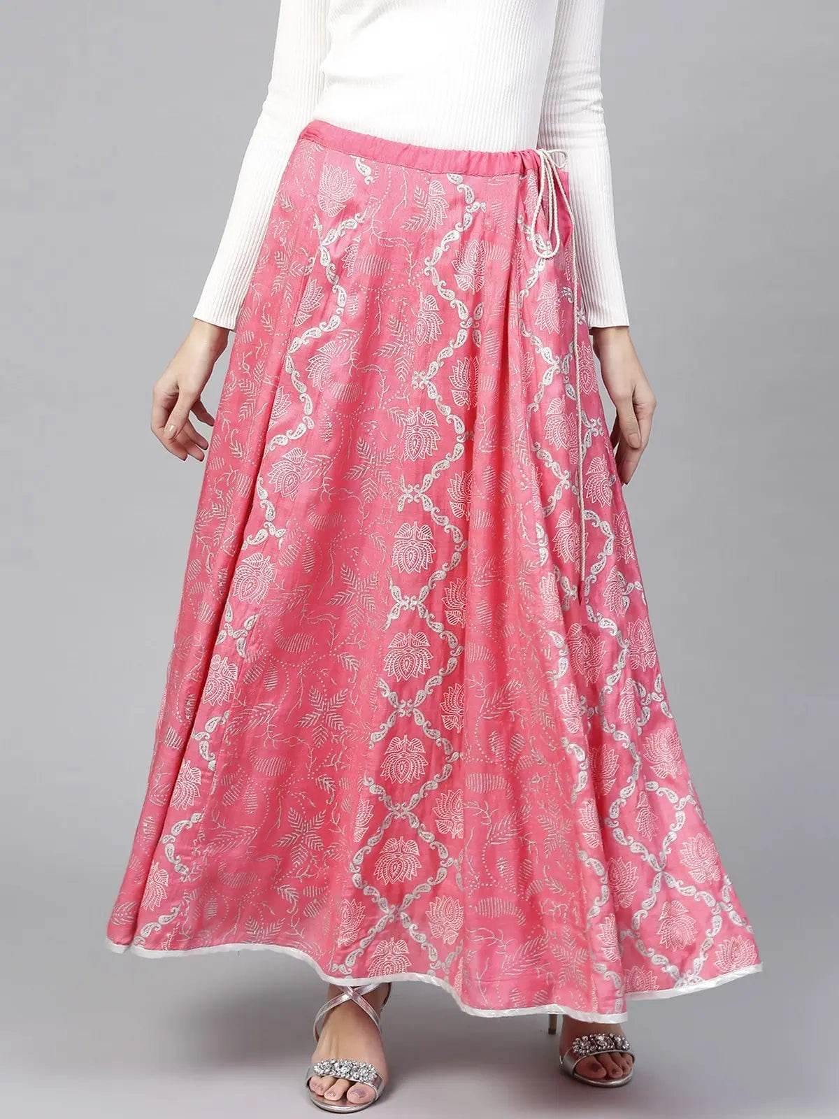 Lotus Inspired Printed Kalidaar Skirt chiffon skirt airy