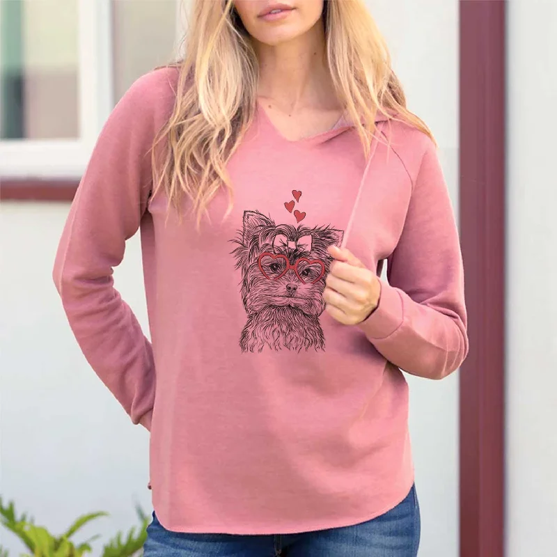 Valentine Cricket the Biewer Terrier - Cali Wave Hooded Sweatshirt Hoodie with Raw Hem Edgy Unfinished Valentine Cricket the Biewer Terrier - Cali Wave Hooded Sweatshirt Hoodie with Raw Hem Edgy Unfinished