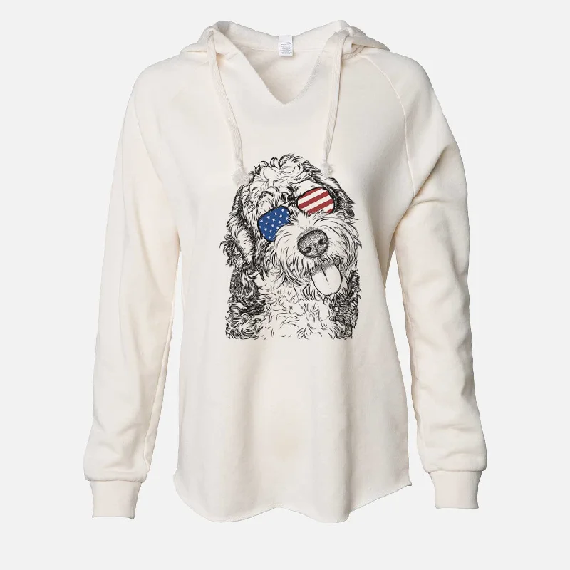 USA Kaci the Bernedoodle - Cali Wave Hooded Sweatshirt Hoodie with Hidden Zipper Minimalist Clean USA Kaci the Bernedoodle - Cali Wave Hooded Sweatshirt Hoodie with Hidden Zipper Minimalist Clean