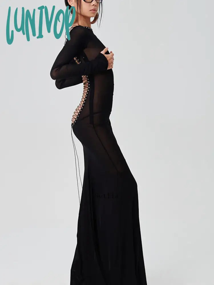 Lunivop Women See Through Bodycon Long Dress Long Sleeve Mesh Sheer Maxi Dress Cross Tie Up Backless Club Party Dress Maxi Dress Tunics Travel practical Lunivop Women See Through Bodycon Long Dress Long Sleeve Mesh Sheer Maxi Dress Cross Tie Up Backless Club Party Dress Maxi Dress Tunics Travel practical