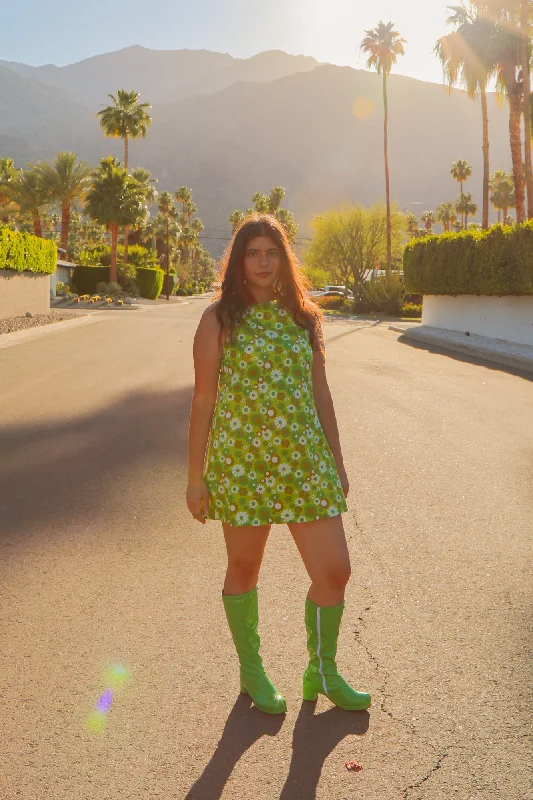 Melody Mini-Dress in Green Daisy Boatneck Modish Everyday